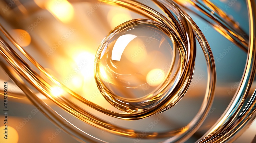 Poster glowing swirls of light with a transparent sphere