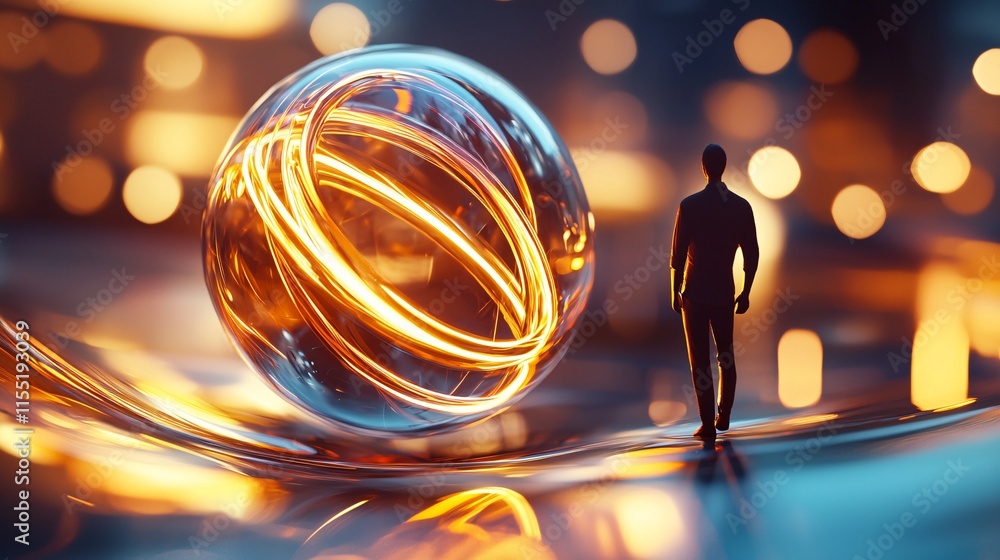 Poster goal of life and purpose and growth concept. ambient reflection of light with abstract sphere