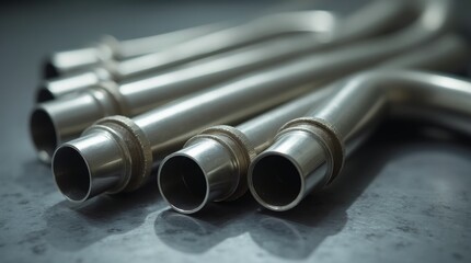 Fototapeta premium A group of stainless steel pipes sitting on top of a table