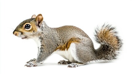Obraz premium Profile view of a grey squirrel isolated on white background.
