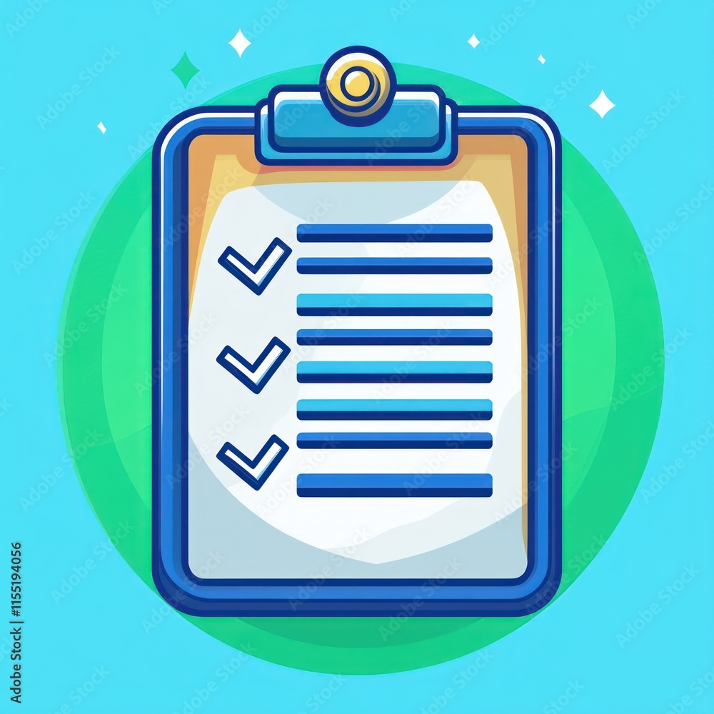 Poster checklist clipboard with checkmarks, task list, to-do list.