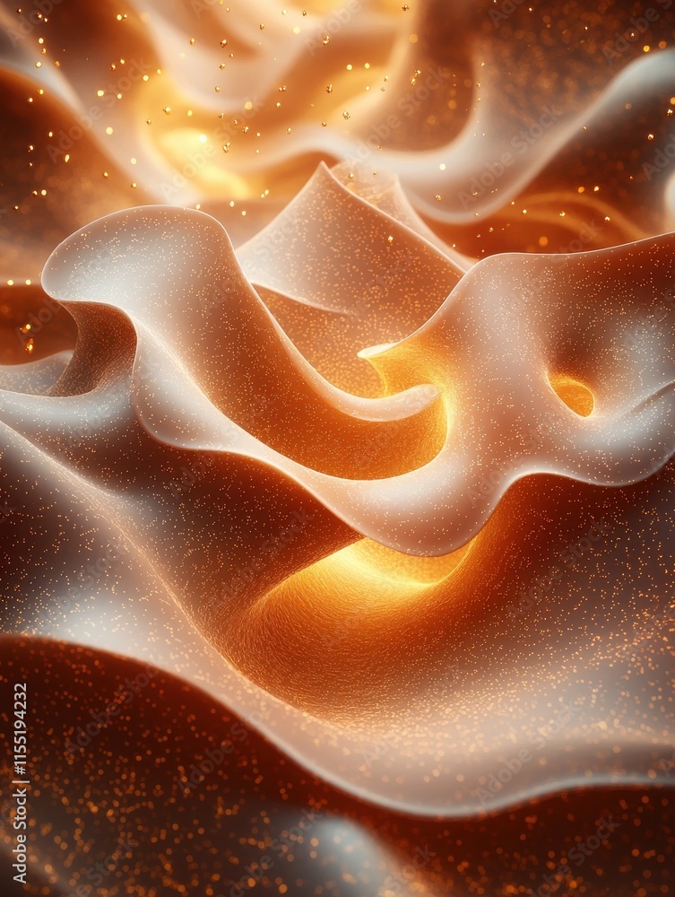 Poster dynamic abstract floating shapes in mocha mousse digital art modern aesthetics close-up creative des