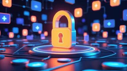 Securing digital data lock icon representation virtual environment graphic design technology concept