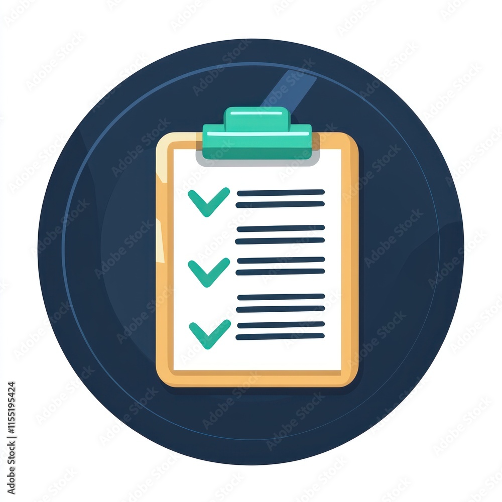 Aufkleber checklist clipboard icon with checkmarks on a dark circle background.