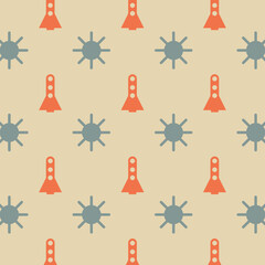 pattern illustration geometric shapes star space rocket retro colors