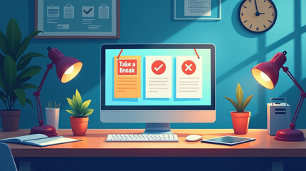 Take a break home office productivity tips modern workspace digital content relaxing environment bright viewpoint