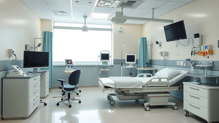 Patient room in hospital. Generative AI