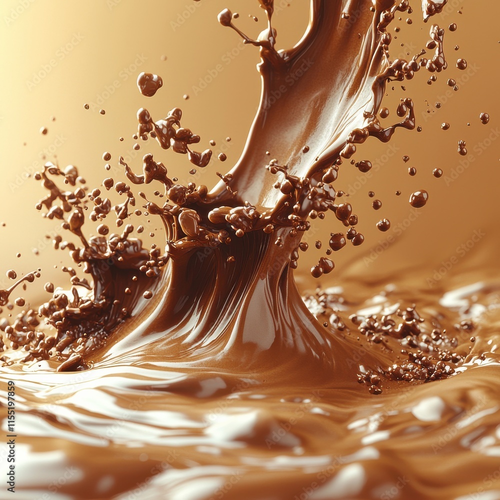 Poster flowing liquid mocha mousse streams in a vivid environment capturing rich texture and movement