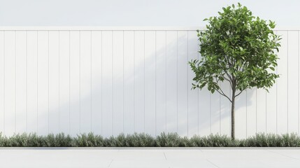 A minimalist white panel fence with a smooth surface, rendered against a plain white background for sophistication