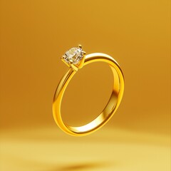 Elegant gold diamond ring on warm yellow background for jewelry display