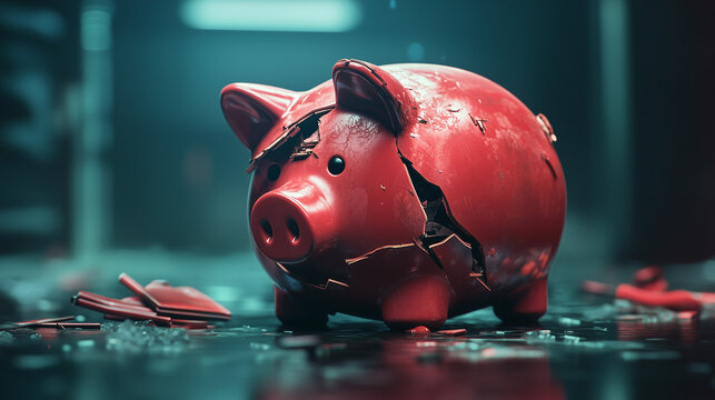 Financial crisis, broken piggy bank depicting bankruptcy, loss of investment and the economic stress