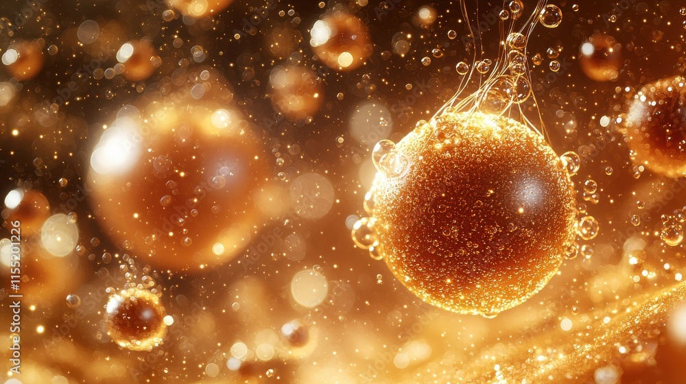 Poster abstract mocha mousse spheres floating in sparkling atmosphere digital art enchanting background clo