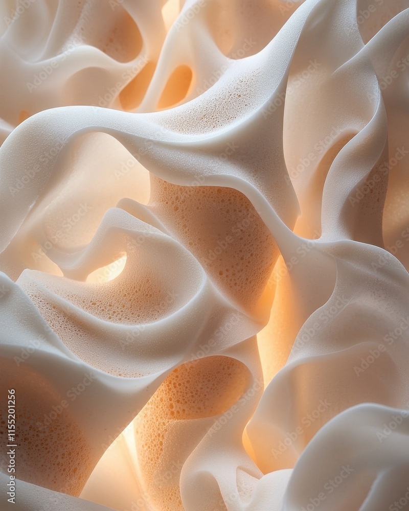 Poster interlocking mocha mousse shapes abstract glow digital art soft lighting artistic interpretation