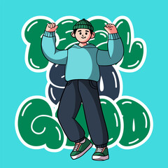 Cartoon comic happy streetwear typography style illustration