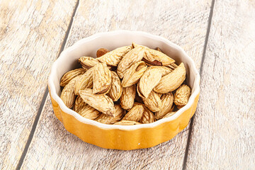 Shelled dry almond nut heap