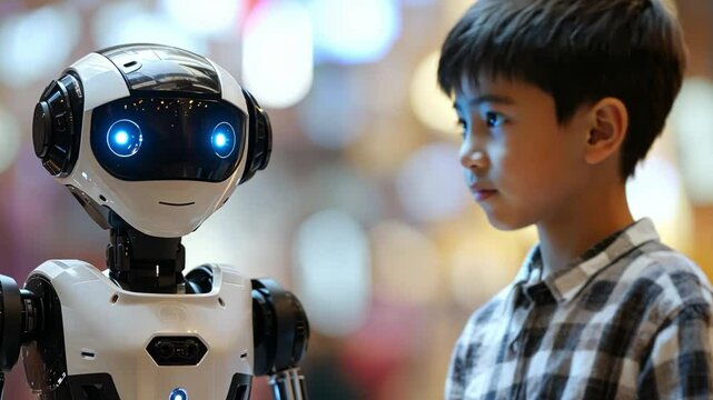 Boy learning robotics applications in smart technology for daily use