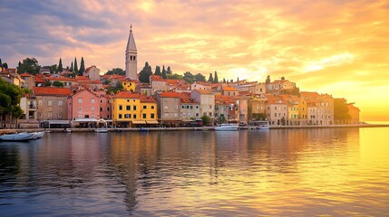 Fototapeta premium Sunset over colorful coastal town