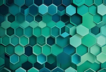 Naklejka premium Geometric background with smooth, gradient hexagons in cool greens and blues.