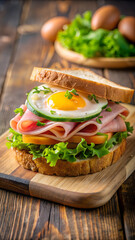 A sandwich with a egg and ham