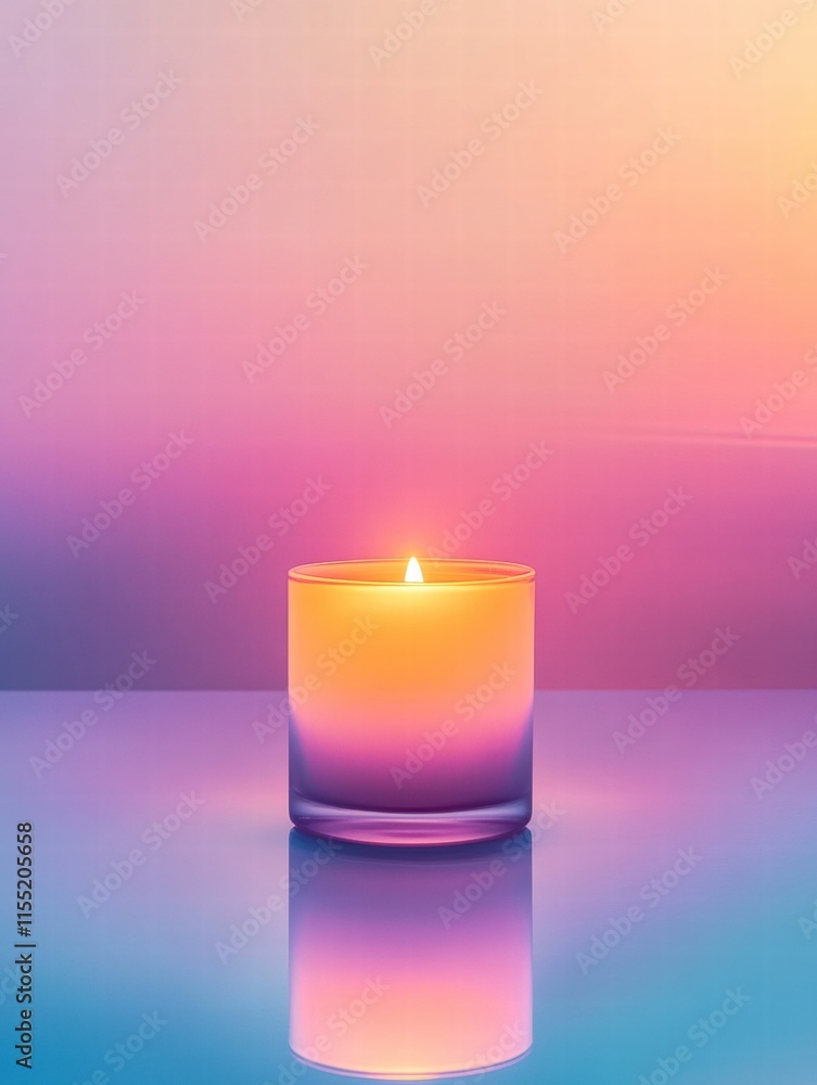 Leinwandbilder illuminated candle reflecting warm hues in a serene setting during twilight hours. generative ai