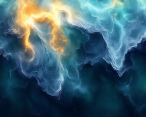 Fototapeta premium Abstract swirling clouds of blue, teal, and orange.