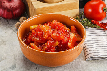 Homemade Lecho with tomato and paprika