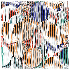 Abstract seamless art with overlapping circles and stripes pattern in multiple colors pattern showcasing an assortment of circles and stripes, blending hues to form an engaging visual composition.
