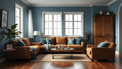 Fototapeta premium Modern living room interior design. Generative AI