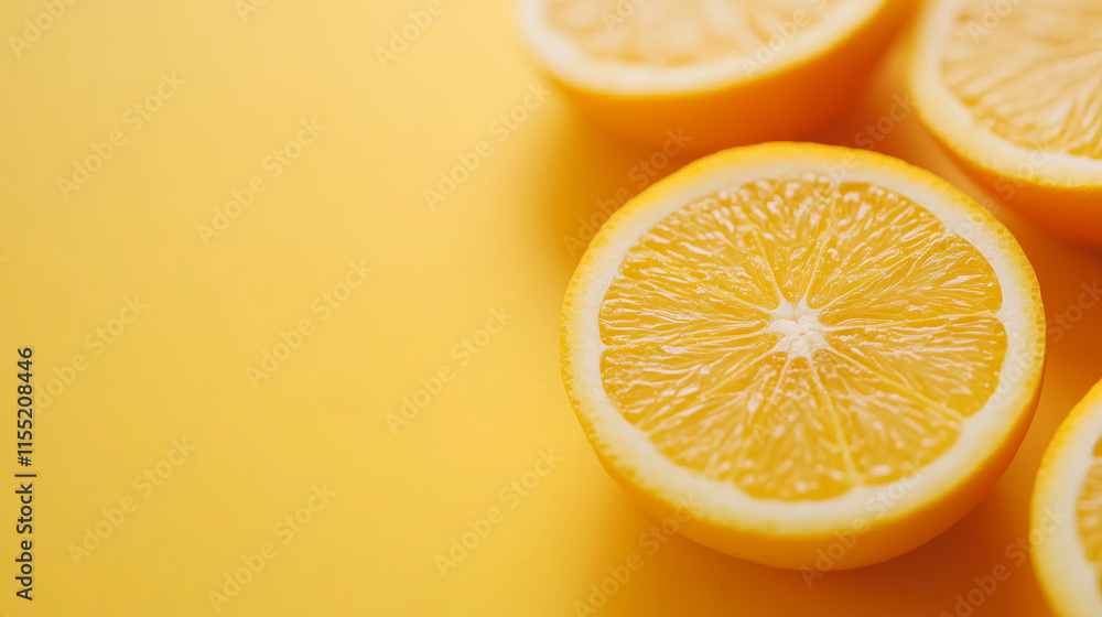 Aufkleber slices of fresh lemon arranged artfully on a vibrant yellow background create a cheerful and refresh