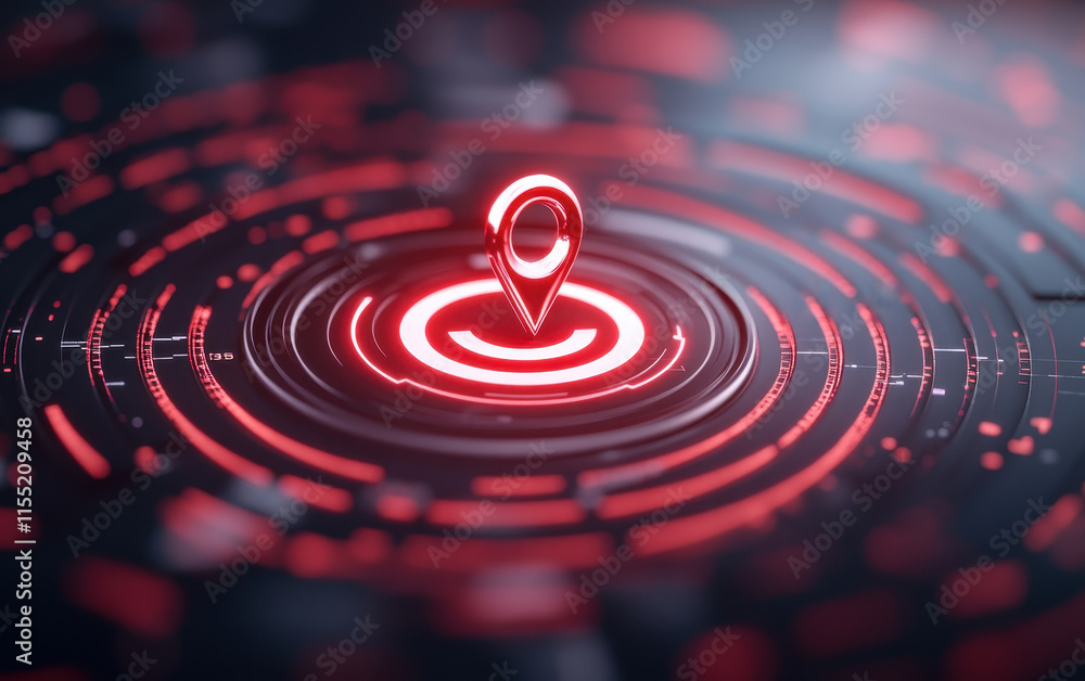 Aufkleber glowing red target symbolizing location tracking in digital interface