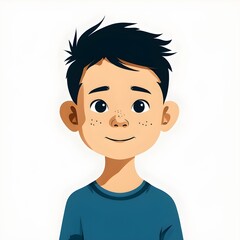 Fototapeta premium A simple cartoon little cute boy with a white background
