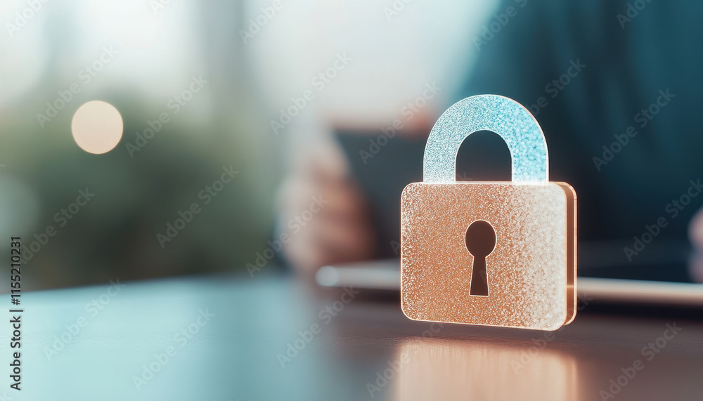 Poster high tech concept of zero trust security with digital lock symbolizing protection and privacy in mod