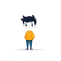 Fototapeta premium A simple cartoon little cute boy with a white background