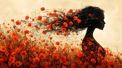 Artistic illustration of a silhouette of a woman with blooming flowers symbolizing empowerment