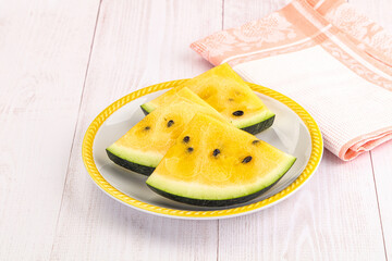 Sweet and juicy yellow watermelon slices