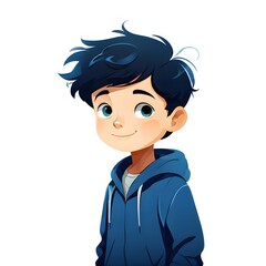 Obraz premium A simple cartoon little cute boy with a white background