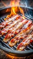 Fresh bacon. Meal slice cooking.