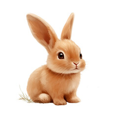 Obraz premium cute little brown rabbit with fluffy fur and big ears sits on transparency background, exuding sense of innocence and charm