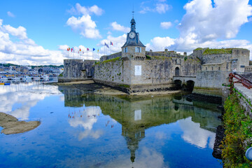 city wall, moat and harbor of Concarneau in France