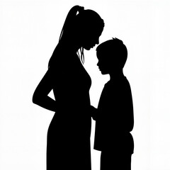 Silhouette of a mother and son standing close in an emotional moment

