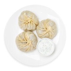 Buryat traditional buuzy, on a white background, isolated. Top view.