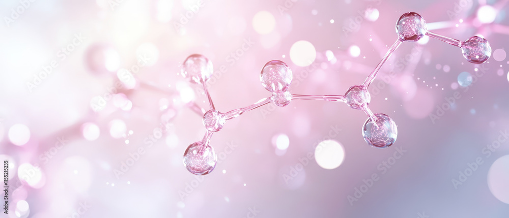 Poster futuristic molecular network with glowing pink elements and soft bokeh
