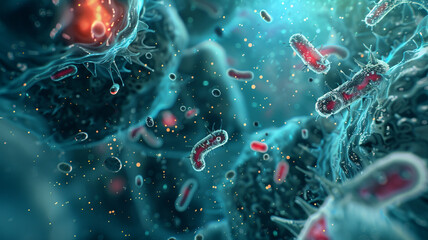 colorful microorganisms, Microbes in natural environment under a microscope