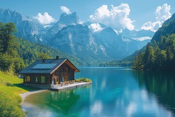 Fototapeta premium A hydroelectric dam surrounded by pristine nature. Generative AI