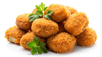 Homemade breaded croquettes isolated on white