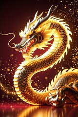 Golden glowing Chinese dragon, festive cinematic glow, Chinese New Year celebration, vibrant and radiant