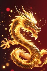 Golden glowing Chinese dragon, festive cinematic glow, Chinese New Year celebration, vibrant and radiant
