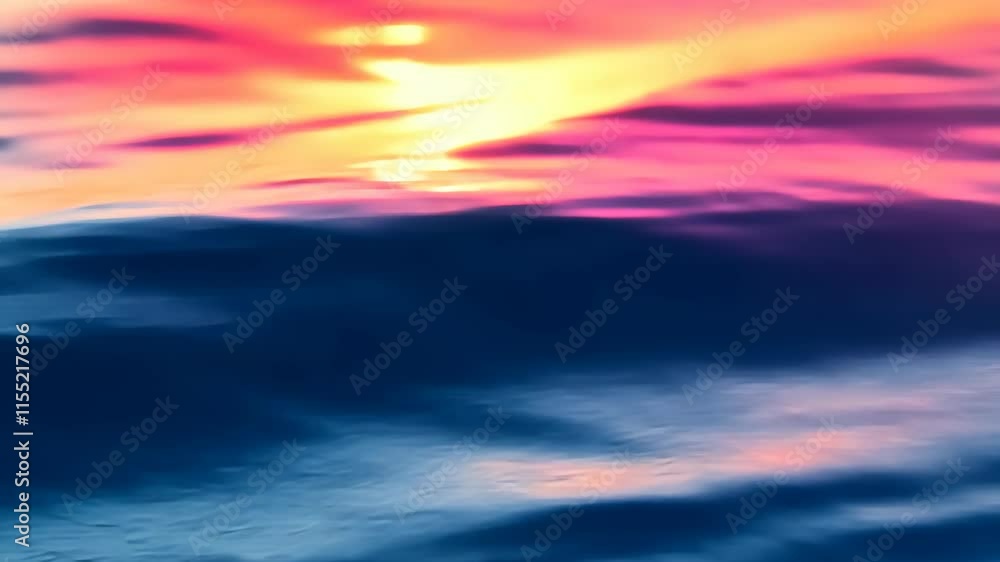 Poster bright sunset colors reflecting on ocean waves creating a serene and calming atmosphere by the shore