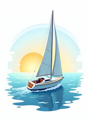 speedboat professional photography, realistic speedboat, simple sunrise backdrop for isometric speedboat