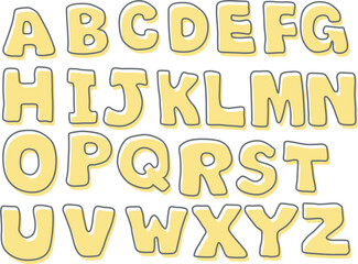 Set of alphabet. Yellow color. Hand drawn. Vector illustration.